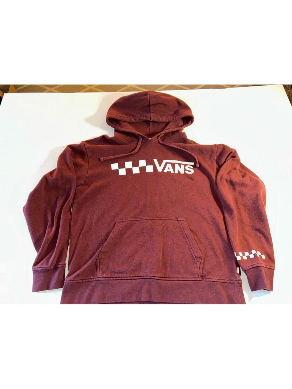 Vans Sweater Women’s Medium Burgundy Pullover Logo Print Hoodie Active Casual